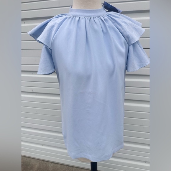 TCEC Light Blue Ruffle Sleeve  Boutique top size S - Picture 1 of 7
